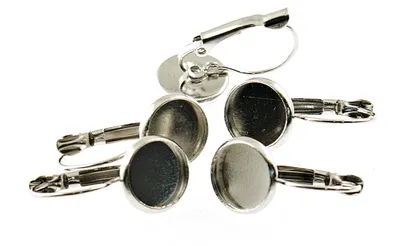 Produktbild von Vintageparts Klappohrringe Brisuren Messing silber platiniert für 10 mm Cabochons, 6 Stück / 3 Paar