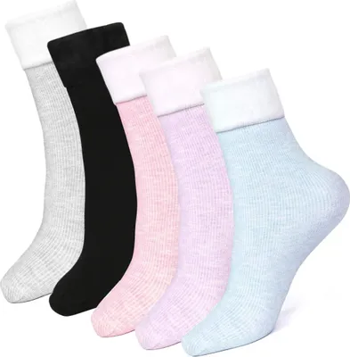Produktbild von warme Hüttensocken, 5 Paar Wintersocken aus Baumwolle, rutschfeste Thermosocken für Erwachsene, Damen, Mädchen, Größe: 35-42, schwarz, lila, blau, grau, rosa.