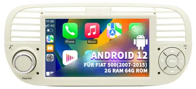 Image de Autoradio pour FIAT 500 (2007-2015), système Android 13, 2 Go de RAM et 64 Go de stockage, GPS, écran tactile de 7 pouces