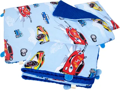 Image de Ensemble de literie pour bébé 100x75 cm minky/coton, couverture 3 pièces avec oreiller - Voitures