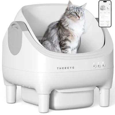 Selbstreinigende Katzentoilette, offen, groß, grau, mit App