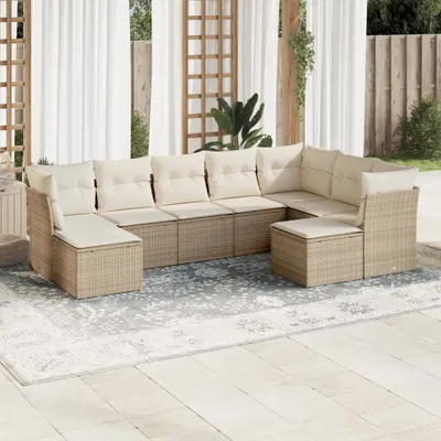 Produktbild von CLORIS 9-tlg. Garten-Sofagarnitur - mit Kissen - Beige Poly Rattan - Gartenmöbelgarnituren LL0000256521
