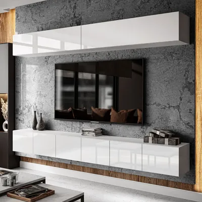 Produktbild von Hängende Wohnwand 300 cm SALVATORE II Schrankwand weiß Hochglanz\weiß BERLIN MÖBEL ALLHOUSE24
