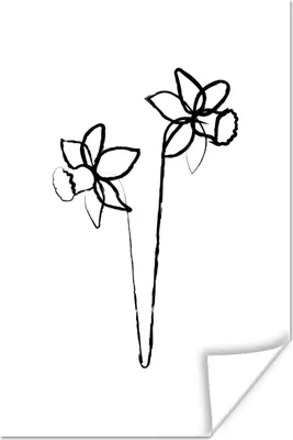 Produktbild von MuchoWow® Poster Strichzeichnung - Blumen - Frühling 120x180 cm - Kunstposter