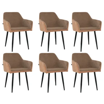 Produktbild von Lina® Tony Esszimmerstühle, 6er Set, Samt, Braun - Küchenstuhl, Wohnzimmerstuhl, Design Stuhl mit Armlehnen - Samt Stühle Esszimmer mit schwarzen Metallbeinen
