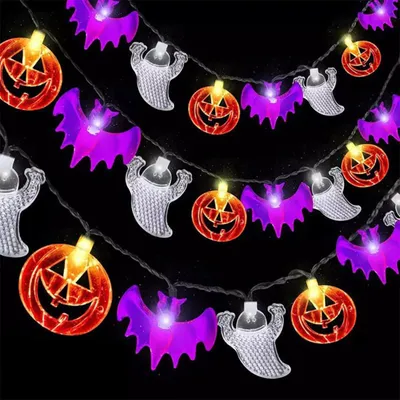 Halloween-Lichterkette 600 cm, 40 LEDs, Geister, Fledermäuse, Kürbisse