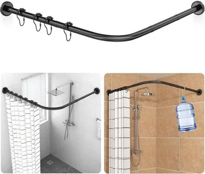 Produktbild von Famanu Duschvorhangstange L-Form verstellbar mit 18 Ringen - Edelstahl