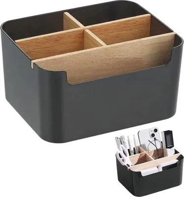 Produktbild von Famanu Büro-Organizer aus Bambus mit 5 Fächern und Holz-Bleistift - Aufbewahrungsbox für den Schreibtisch