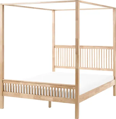 Produktbild von BELIANI Himmelbett Hellbraun aus Gummibaumholz 160 x 200 cm 4 Pfosten Elegant Modern Stilvoll Minimalistisch Designer Baldachinbett Bett Schlafzimmer