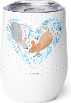 Produktbild von Mr. & Mrs. Panda thermosbecher Mäuse Herz - Weiß - Geschenk, Maus, edelstahl isolierbecher, kaffee tasse, Thermobecher, Reisebecher, Love, Liebe, Thermo Becher, Freundin