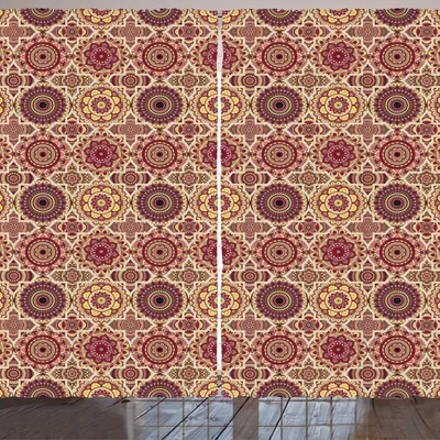 Produktbild von ARANDE marokkanisch Gardine, Künstlerisches Patchwork-Art-Muster mit altmodischen Blumen-böhmischen Illustration, 280 x 225 cm, Mehrfarbig