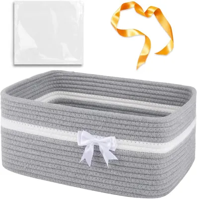 Imagen del producto de Cesta de almacenamiento trenzada de algodón, 34,5 x 25,5 x 15 cm, con asas, ideal para el baño