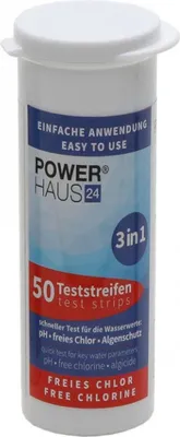 Produktbild von POWERHAUS24 3 in 1 Teststreifen Chlor, pH & Algenschutz, 50 Stück
