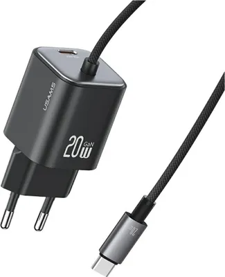 Productafbeelding van Usams JC-serie netoplader, CC261, 20W GaN mini snellader, 2x USB-C, zwart