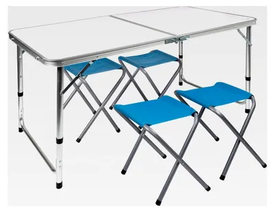 Produktbild von Klapptisch für 4 Personen, tragbar und höhenverstellbar, inkl. 4 Hockern
