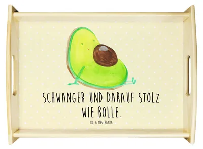 Produktbild von Mr. & Mrs. Panda serviertablett aus holz Avocado Schwangerschaft - Gelb Pastell - Geschenk, Wunder, Tablett, betttablett, Dekotablett, Bett-Tablett, Geburt, Schwanger