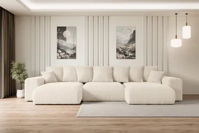 Produktbild von ALTDECOR Ecksofa mit Schlaffunktion und Bettkasten Corner Sofa Eckcouch Couch U-Form universal, links/rechts angeordnet Schlafcouch Ausziehbar Wohnlandschaft ESKAR-U -352x165x84cm Beige