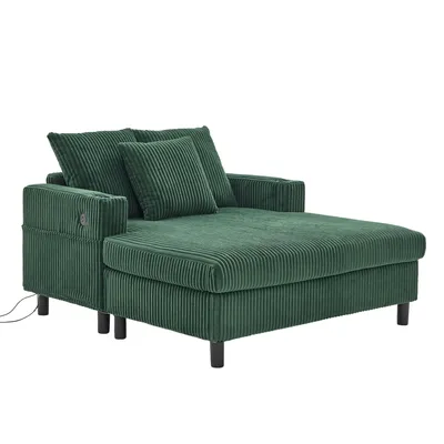 Produktbild von LVHOM Schlafsofa mit LED & USB, Cordstoff Palmensessel, Loungesofa mit Seitentaschen & Getränkehalter, 350kg Tragkraft, 128x85x142 cm, Grün