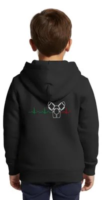 Produktbild von Spreadshirt Motorrad Rundmotor Heartbeat Italien Kinder Premium Organic Zip Hoodie, 158/164 (12 Jahre), Schwarz