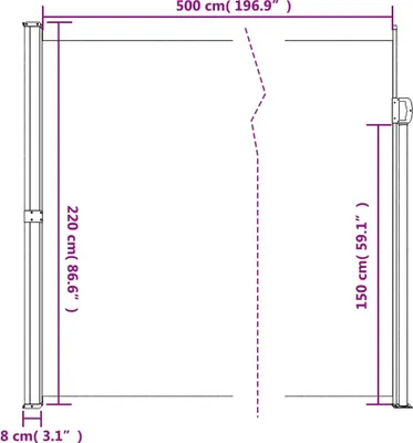 Obrázek produktu pro vidaXL Boční výsuvná markýza krémová 220x500 cm