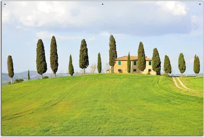 Produktbild von Wallario Outdoor-Poster für Garten oder Balkon, Motiv Villa auf einem Hügel in der Toskana, in ca. 61 x 91,50 cm
