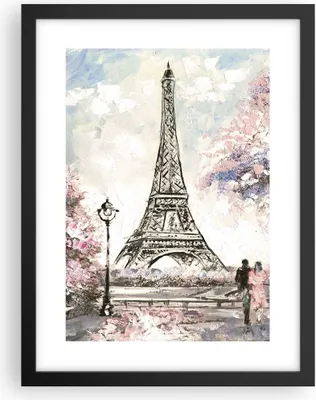 Produktbild von Gerahmtes Poster - Schwarzer Rahmen - Bäume Eiffle Paar Frankreich - 30x40 cm - Wand Bild - Wanddeko - Wandbilder - Wandposter - Bilderrahmen - Bilder - Kunstdruck - Wandbild - P2BPA30x40-3147