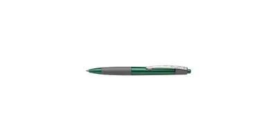 A green and gray pen is shown against a white background.