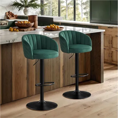 Produktbild von STOOLINK 2er Set Barhocker Samt Grün Höhenverstellbar Drehbar Tresenhocker