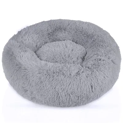 Produktbild von Intirilife flauschiges Plüsch Haustierbett in Hell Grau Durchmesser 80 cm - Weiches rundes rutschfestes Hundebett Katzenbett Kissen komfortables Hundesofa Katzensofa für Hunde und Katzen