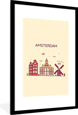 Produktbild von MuchoWow® MuchoWow® Gerahmtes Poster Amsterdam - Skyline - Niederlande 60x90 cm - Poster mit zchwarzem Bilderrahmen - Dekoration - Wandposter Wohnzimmer - Hochwertig