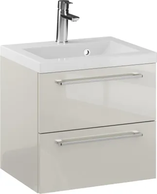 Produktbild von FURNI Waschtischunterschrank RON 50 cm - Kaschmir - Hängender Badschrank mit Mineralguss - Waschbecken - Griffe Chrom - Vormontiert