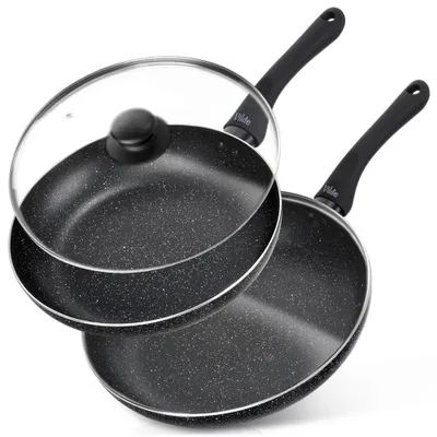 Produktbild von Vilde | Bratpfannen 2er Set mit Glasdeckeln - Ø 24/28 cm - Antihaftbeschichtung - Induktion - SIMPLE HOME