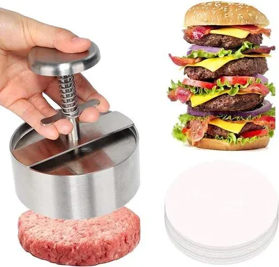 Produktbild von Famanu Burgerpresse 304 Edelstahl mit 200 Silikonölpapier - verstellbare Patty Maker 100 g - 400 g