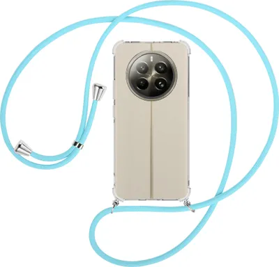 Produktbild von Handykette Backcover-Schutzhülle mit Band (Metall silberfarben) für Realme 12 Plus 5G / Narzo 70 Pro 5G - himmelblau