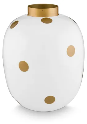 Metallvase mit Punkten, Weiß-Gold, 32 cm