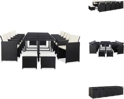 Produktbild von vidaXL 15-tlg. Garten-Essgruppe mit Kissen Poly Rattan Schwarz -  Gartenmöbel-Sets
