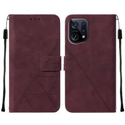 Produktbild von OPPO Find X5 Hülle, Schlank Prägung Flip Leder Kartenfächer Schutzhülle mit Ständer für OPPO Find X5 Rot