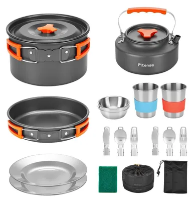 Obrázek produktu pro Sada nádobí pro kempování, 21 kusů, pro 1-2 osoby, vhodné pro outdoorové použití, skládací a přenosné