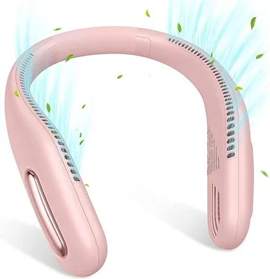 Image de Ventilateur portable personnel - rechargeable par USB - sans fil - sans ventilateur - 3 vitesses - 70 bouches d'aération - réglable - pour l'extérieur - le sport - le bureau - rose