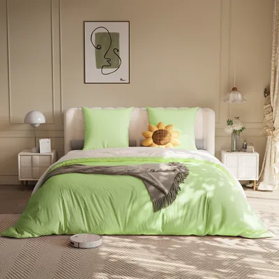 Immagine prodotto di set di biancheria da letto 4 pezzi 160 x 200 cm - copripiumino, lenzuolo, 2 federe - verde + bianco
