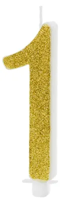 Obrázek produktu pro Zlatá narozeninová svíčka s číslem 1, 10 cm - Udělejte si nezapomenutelné narozeniny s elegancí a stylem! Dokonalý doplněk na dort pro vaše výjimečné chvíle!