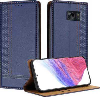 Image de Etui pour Samsung Galaxy S7 en cuir avec fonction stand bleu