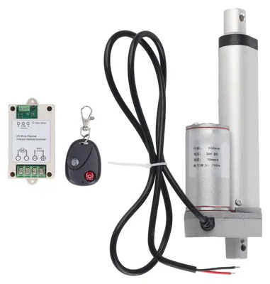 Immagine prodotto di Attuatore lineare elettrico, corsa di 100 mm, spinta di 750 N, 24 V, per l'equipaggiamento di macchinari, completo di controller e telecomando