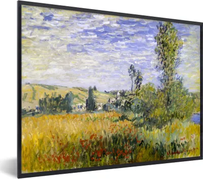 Produktbild von MuchoWow® Gerahmtes Poster Landschaft bei Vetheuil - Gemälde von Claude Monet 80x60 cm - Poster mit Schwarzem Bilderrahmen Wandposter Rahmen Foto Bilder - Schwarzem - Mit Gestell