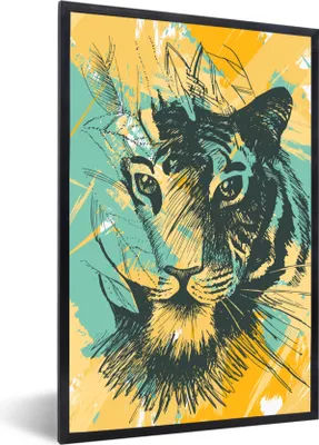 Produktbild von MuchoWow® MuchoWow® Gerahmtes Poster Tiger - Abstrakt - Kopf 40x60 cm - Poster mit zchwarzem Bilderrahmen - Papierdruck - Wandbilder