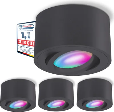 Produktbild von SSC-LUXon 4 Stück CELI-1N Aufbauspots flach schwenkbar kompatibel mit Alexa, Siri & Google - Deckenspot mit Smart RGB+W LED Lampe