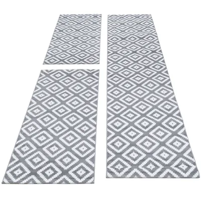 Produktbild von 3 Teilige Bettumrandung Teppiche Modern Design für Schlafzimmer Bettset Teppiche ,  Größe : 2 x 80 x 150 cm , 1 x 80 x 300 cm , Farbe : Grau - 3