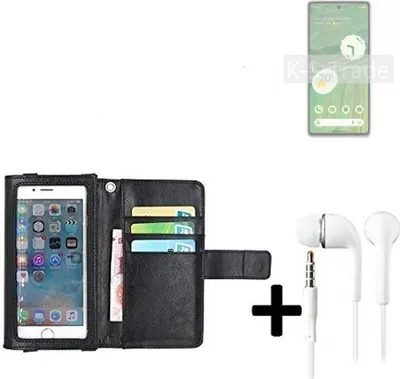 Produktbild von K-S-Trade Handyhülle + Kopfhörer kompatibel mit Google Pixel 7 Schutzhülle Case mit Displayschutz / Schutzfolie schwarz + Kopfhörer Flip Cover