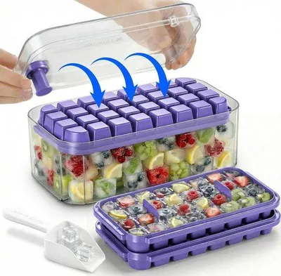 Productafbeelding van SnelShoppen - Ice Cube Tray met Deksel en Schep - BPA Vrij - 64 IJsblokjesvormen - Ruimtebesparend - Puur Paars - Perfect voor Feest, Camping en Keuke