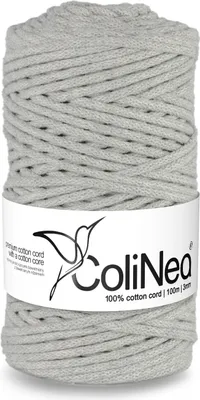 Image de ColiNea, cordon de coton avec âme en coton, tressé, 3mm, 100m, gris clair